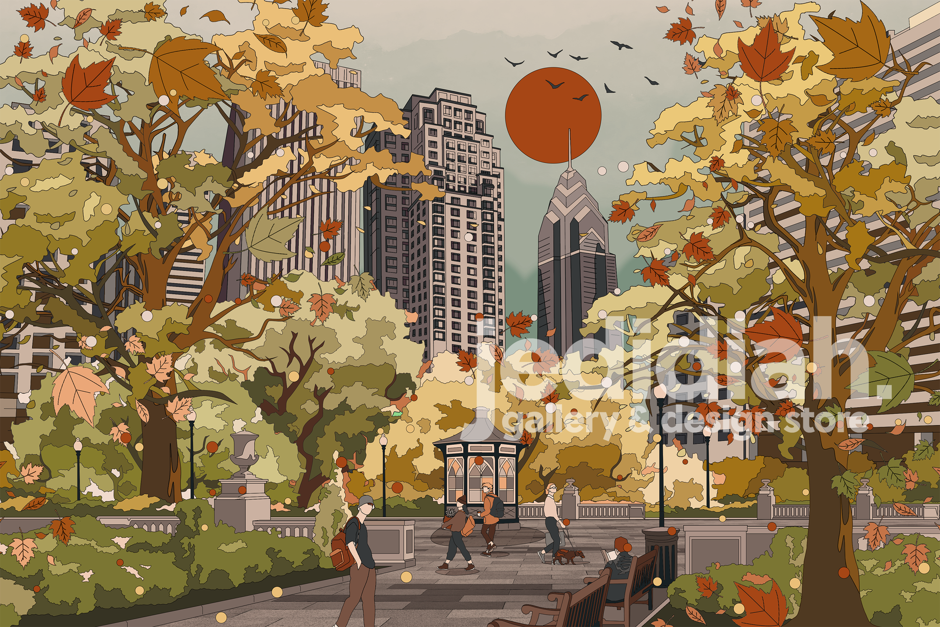 Mega Asellia: Foliage in Rittenhouse Square - 24" x 36" Framed
