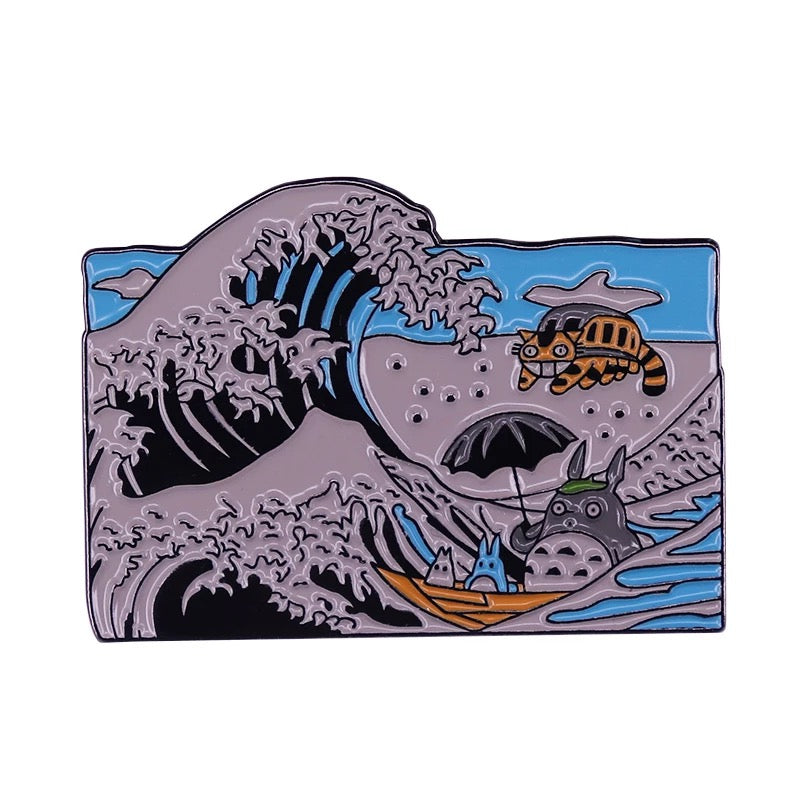 Totoro Cat Bus in Great Wave Enamel Pin