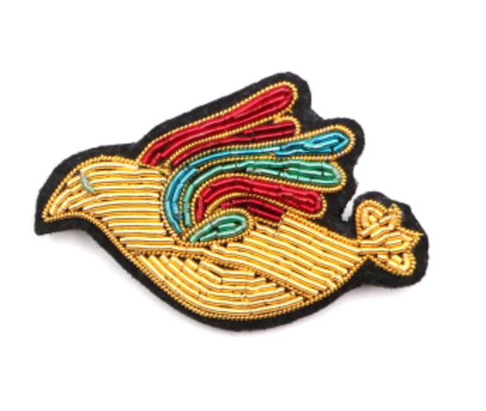 HAND-EMBROIDERED "GOLD DOVE" BROOCH